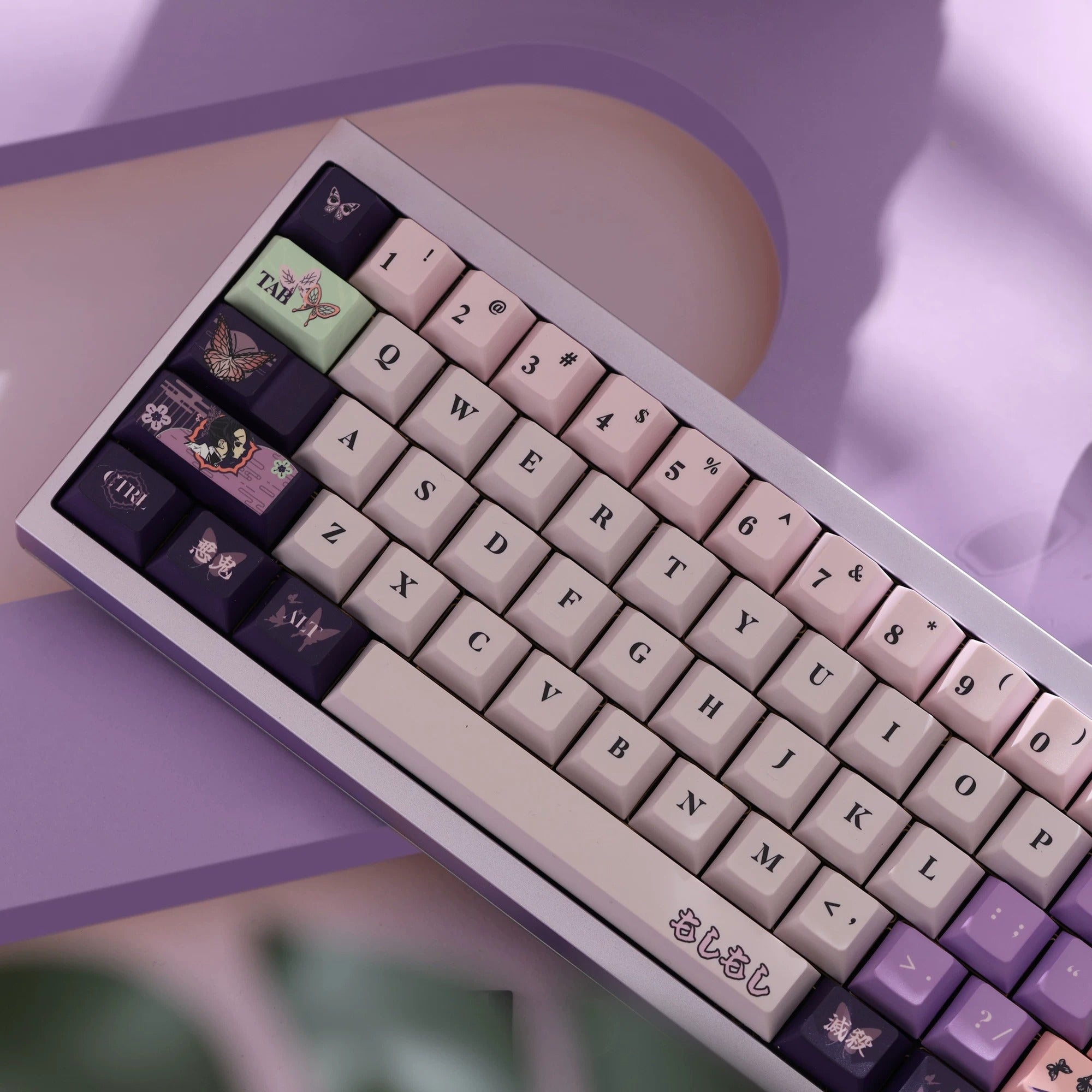 Demon Slayer: Kimetsu no Yaiba series, Kochou Shinobu theme, original high PBT material keycaps, full five sided thermal sublimation process mechanical keyboard custom set keycaps