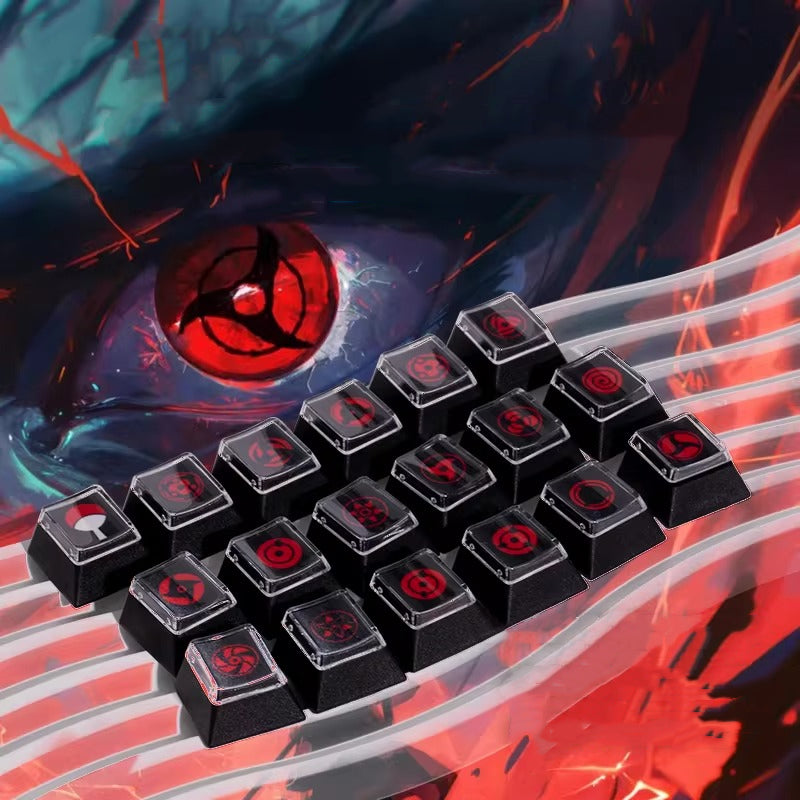 Naruto，Sharingan， 18 piece set of fully heat sublimated transparent caps, personalized keycap combination set