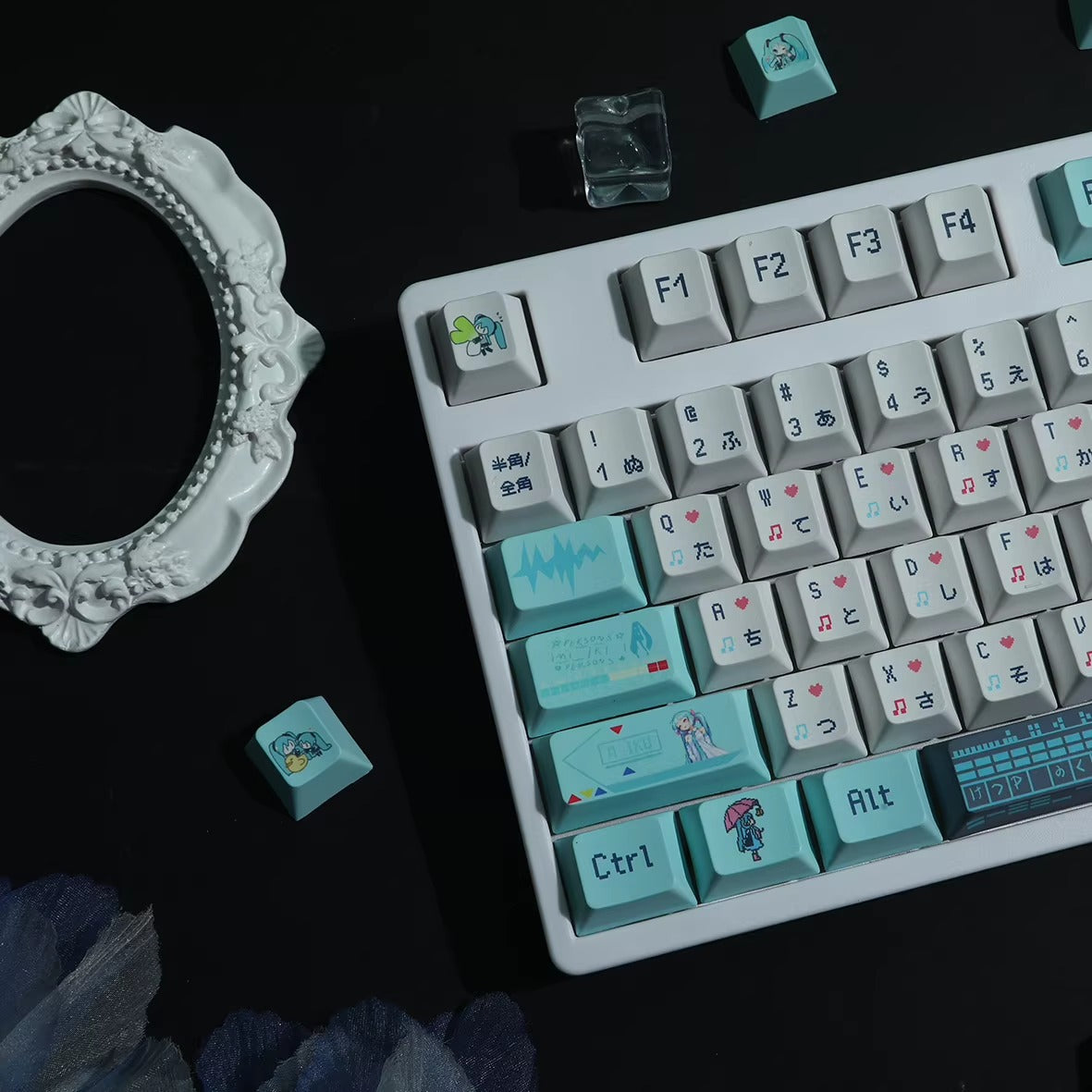 Hatsune Miku Theme PBT Material Hot Sublimation Process Personalized Keycap Set, Animation Music Theme Decoration Keycap Set