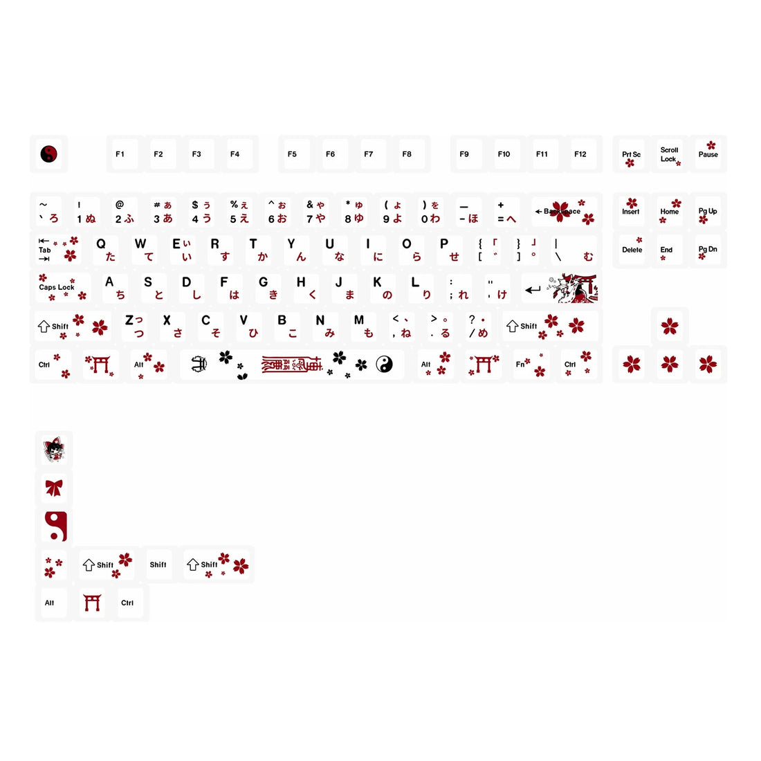 Touhou Project, Hakurei Reimu Theme Design Set Anime Game Personalized Keycaps Original Factory Height PBT Compatible 60 63 64 65 68 75 87