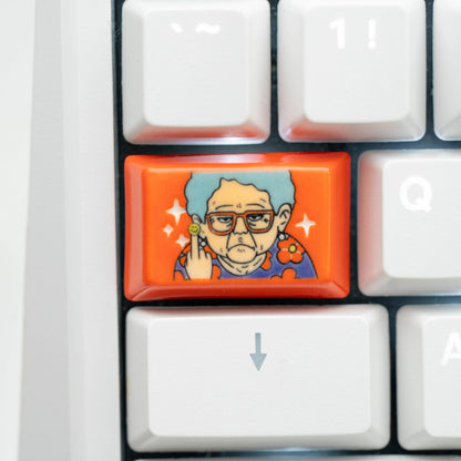 Grandpa and grandma are in a good mood. Illustration theme, hand drawn, creative underglaze color, ceramic keycaps, niche creativity, personalized keycaps, mechanical keyboards, DIY accessories, trendy customization, decorative keycaps