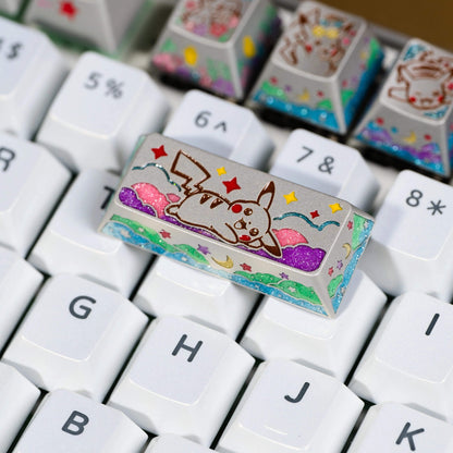 Pok é mon series, Pikachu themed design, keycaps made of aluminum alloy material CNC integrated precision machining personalized keycaps, mechanical keyboard decorative keycaps