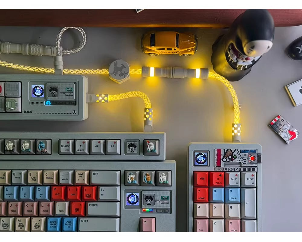 Customized single crystal copper handmade mechanical keyboard data cable, full body luminous star hollow plug, aviation plug, personalized luminous cable