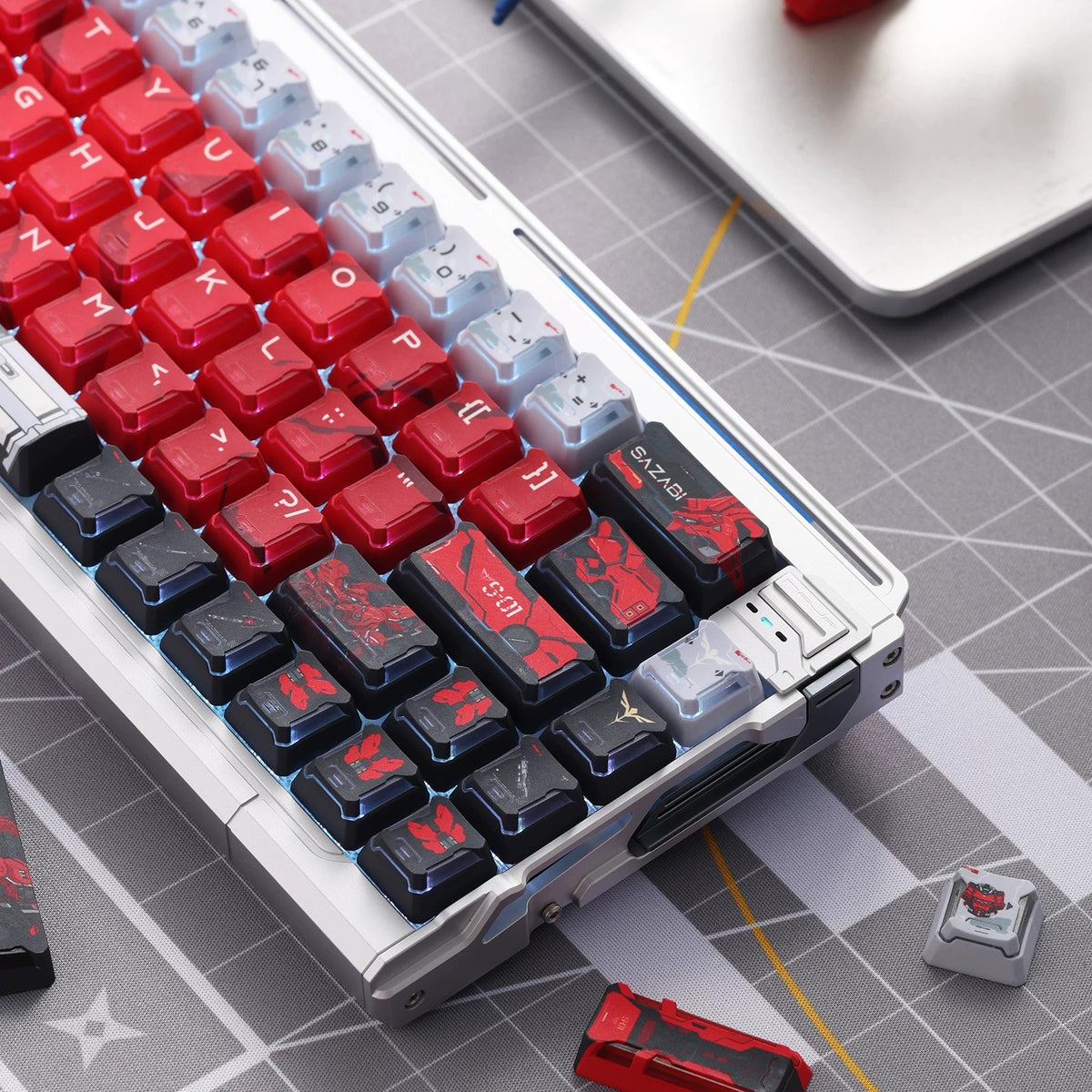 Gundam‌， SAZABI，MSN-04, There are two versions: opaque and semi transparent personalized keycaps, mechanical keyboard replacement keycap set, anime and game cultural and creative keycaps set,61/64/68/75/84/87/104 Key Mechanical Keyboard Keycap Set