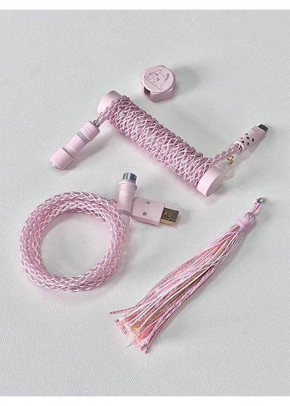 Pink/purple, single crystal copper spiral integral luminous aviation plug, manually customized data cable, keyboard cable