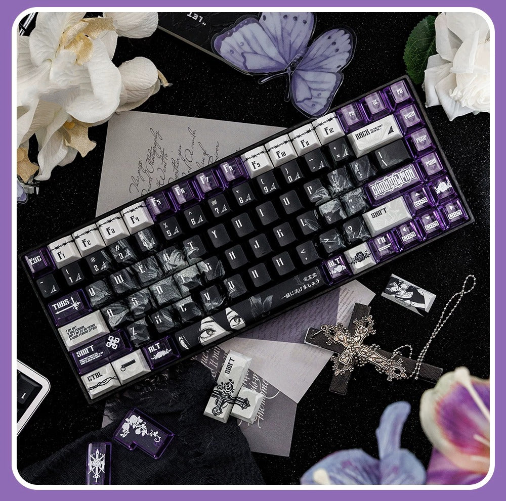 Chainsaw Man theme, Reze Arc，PBT+PC material personalized keycap set, anime keycap culture peripheral mechanical keyboard decoration keycaps， Compatible with 61/64/68/75/84/87/104 key mechanical keyboard keycap set