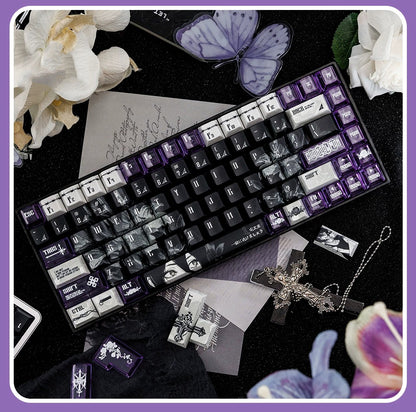 Chainsaw Man theme, Reze Arc，PBT+PC material personalized keycap set, anime keycap culture peripheral mechanical keyboard decoration keycaps， Compatible with 61/64/68/75/84/87/104 key mechanical keyboard keycap set