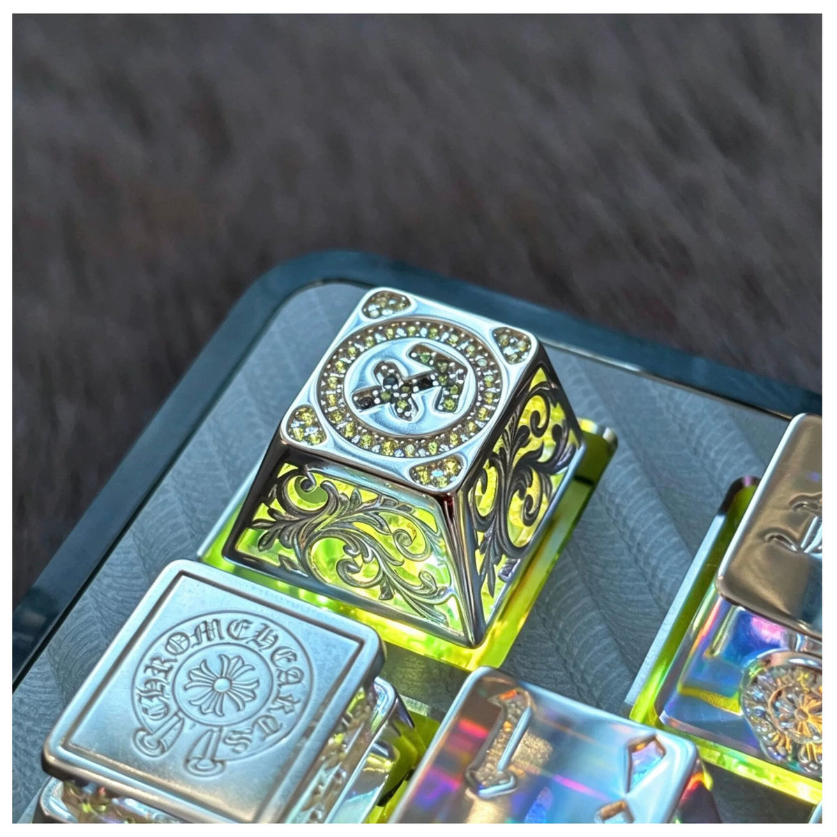 Pure silver hollow 12 Constellation  Personalized Keycaps, Mechanical Keyboard Decorative Keycaps, Constellation Divination Cultural Creative Products.
