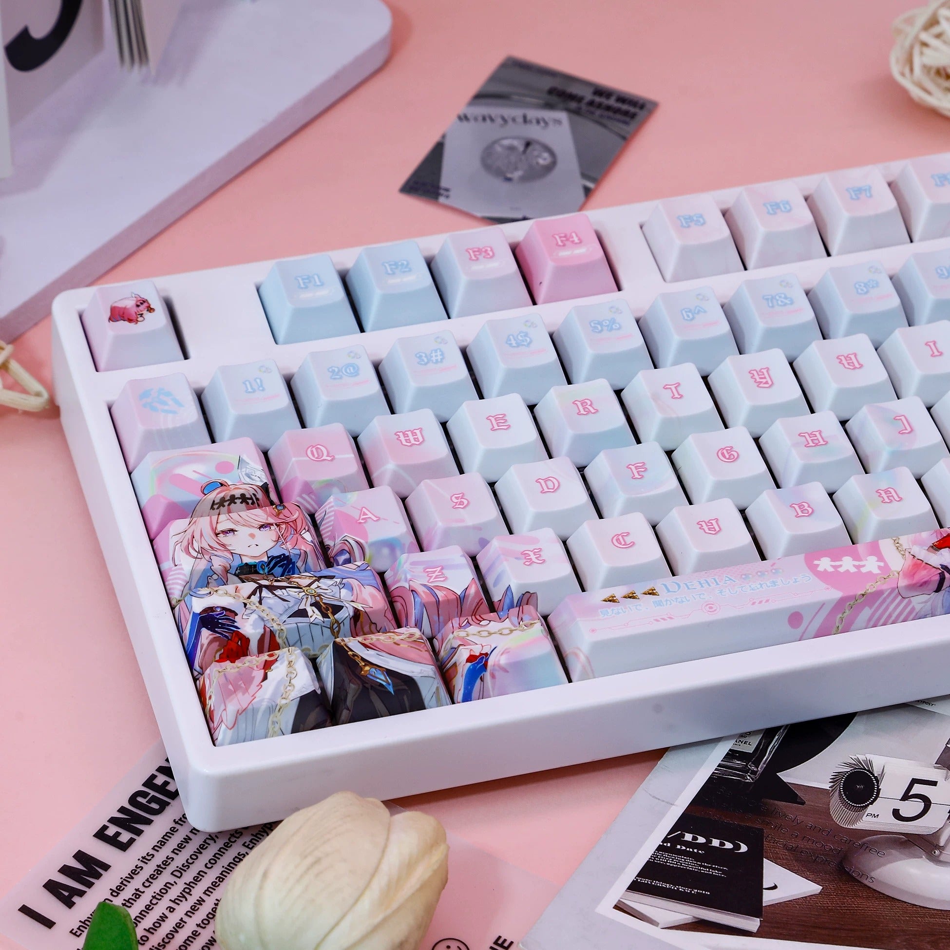 Wuthering Waves，Denia， PBT material personalized keycap set, anime keycap culture peripheral mechanical keyboard decoration keycaps， Compatible with 61/64/68/75/84/87/104 key mechanical keyboard keycap set