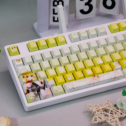 HAMIDASHI CREATIVE series, Izumi Hiyori theme, PBT material personalized keycap set, anime keycap culture peripheral mechanical keyboard decoration keycaps， Compatible with 61/64/68/75/84/87/104 key mechanical keyboard keycap set