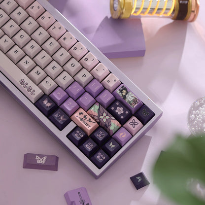 Demon Slayer: Kimetsu no Yaiba series, Kochou Shinobu theme, original high PBT material keycaps, full five sided thermal sublimation process mechanical keyboard custom set keycaps