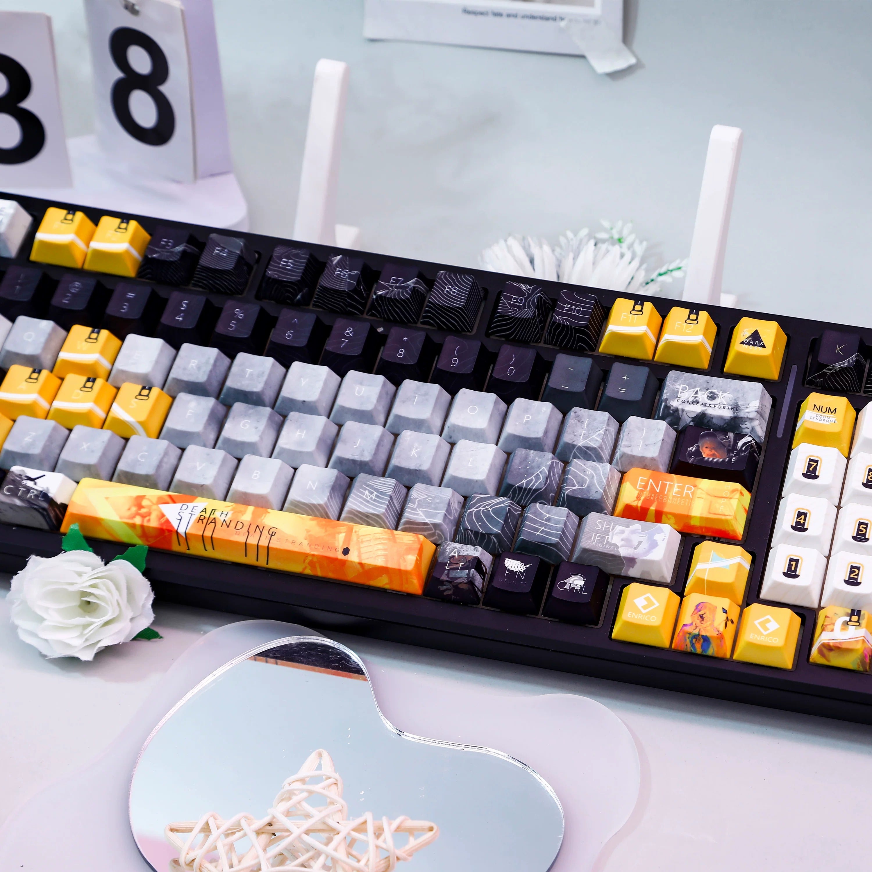Death Stranding theme, PBT material personalized keycap set, anime keycap culture peripheral mechanical keyboard decoration keycaps， Compatible with 61/64/68/75/84/87/104 key mechanical keyboard keycap set