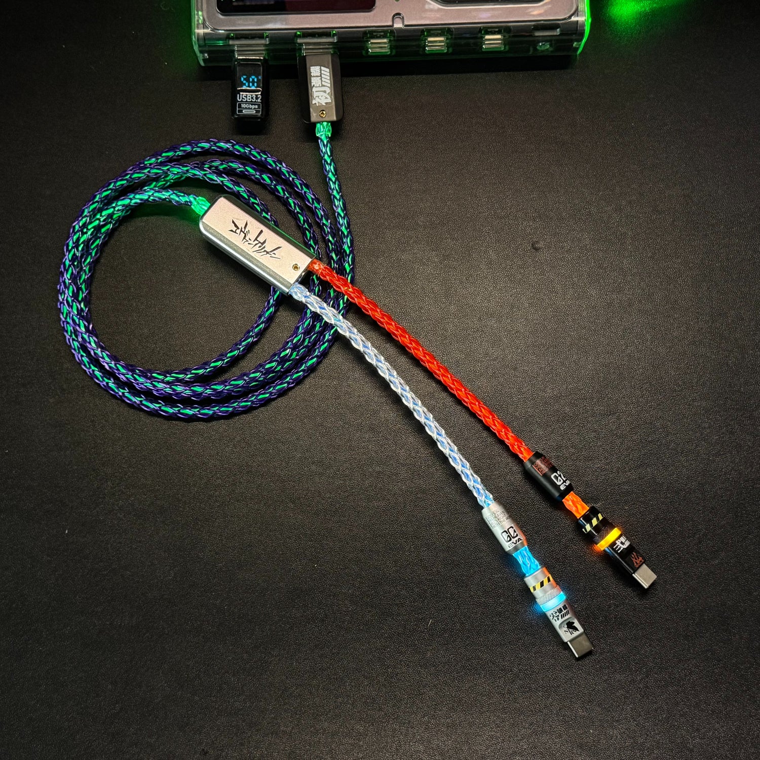 Customized manual data cable for mechanical keyboard with EVA theme design, dual type C aviation plug, dual 8K luminous data cables, magnetic axis mechanical keyboard