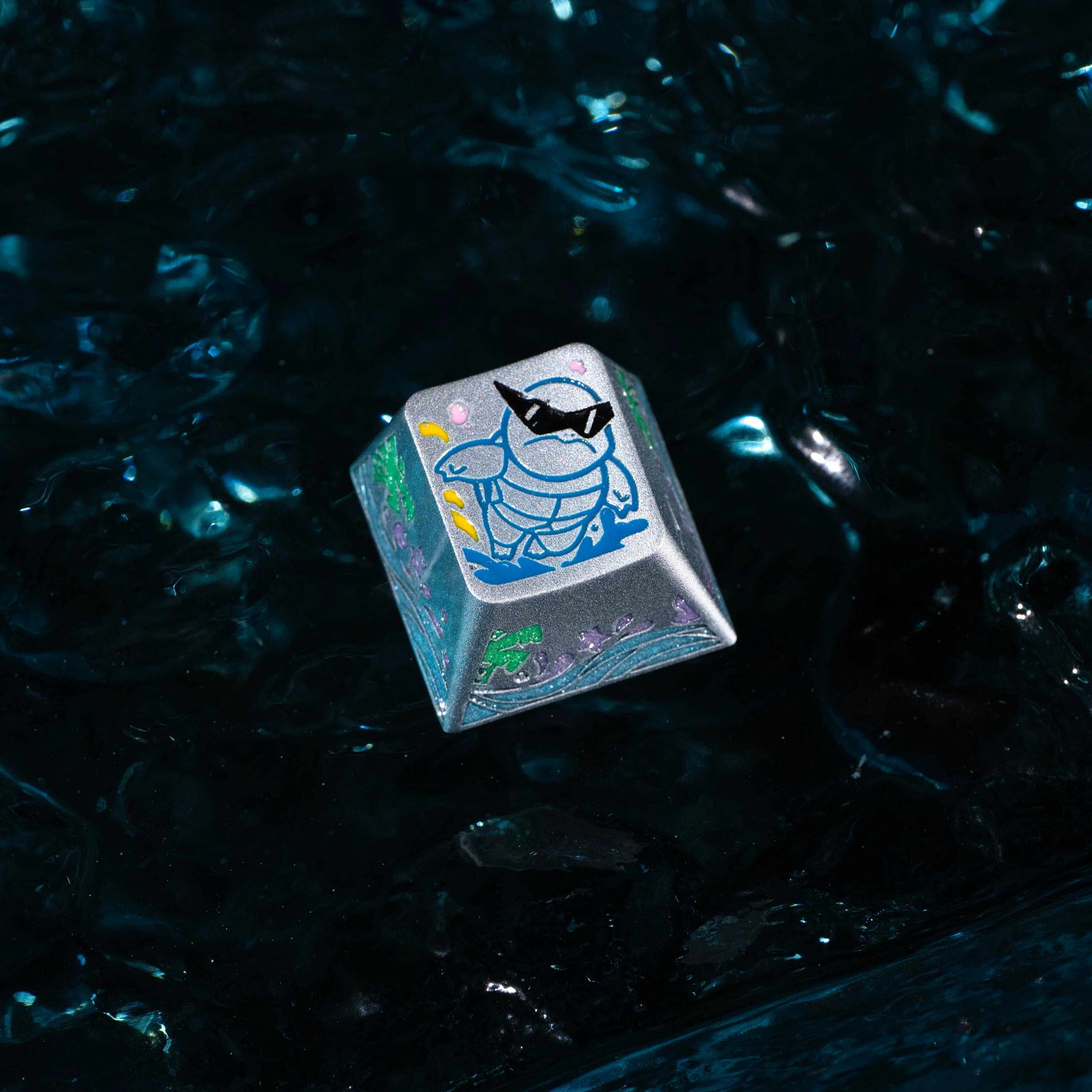 Squirtle Theme, Aluminum Alloy CNC Metal Anode Personalized Keycaps, Enamel Colored Colorful Art Keycaps, Mechanical Keyboard Anime Cartoon Decorative Keycaps