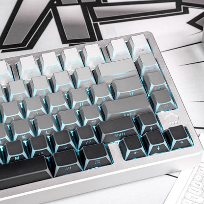Black/white/gray gradient folded edges, transparent side engraved keyboard keycaps, customized PBT two-color injection molding