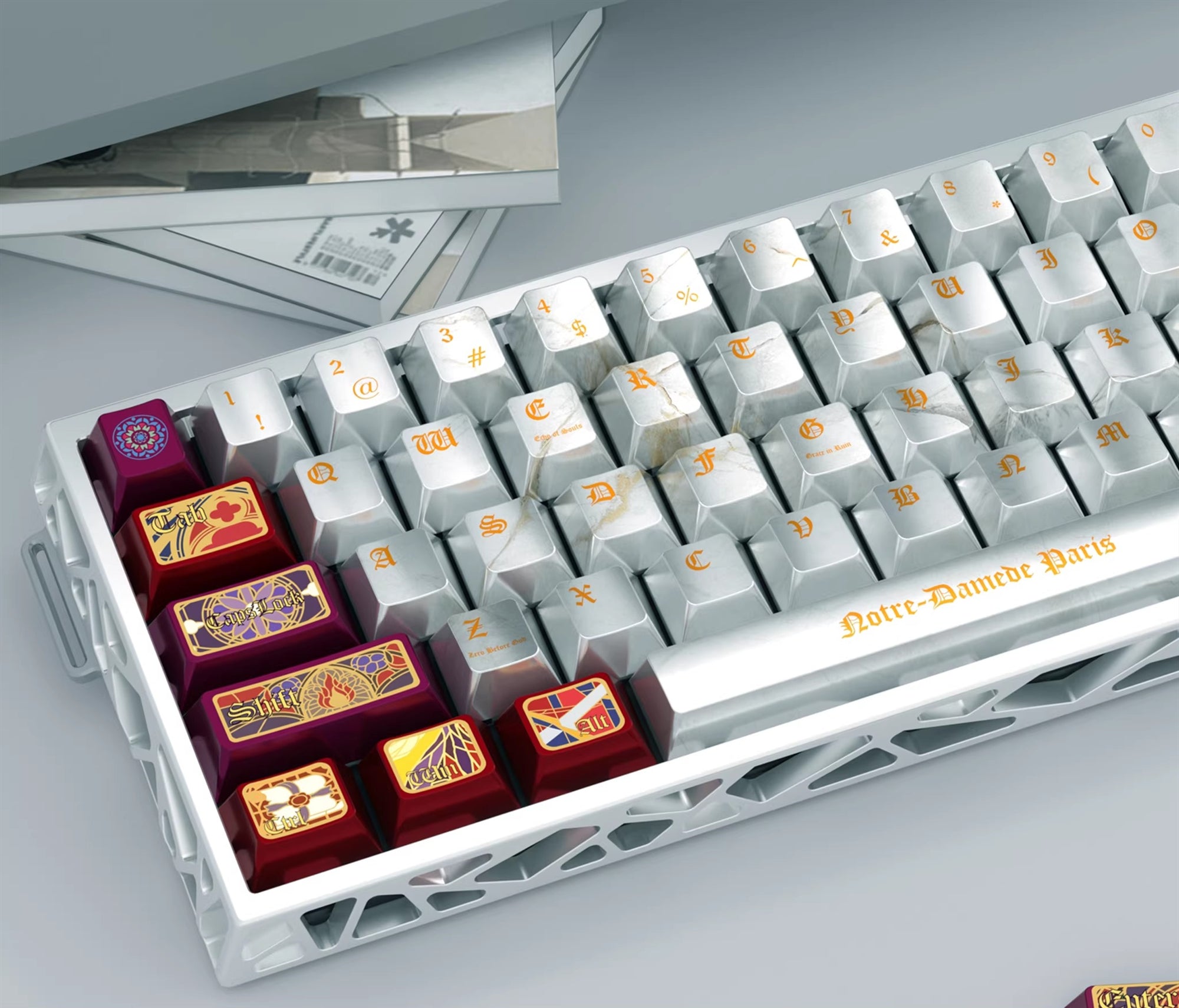 Notre Dame Cathedral theme, PBT material personalized keycap set, church window glass creative cultural decoration keycaps, suitable for 61/64/68/75/84/87/104 key mechanical keyboards