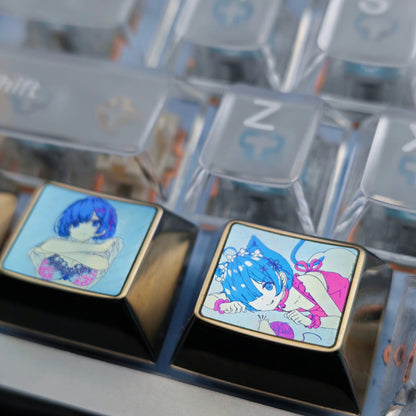 Re:Life in a different world from zero，Rem，1.25U Titanium alloy personalized keycaps, anime creative culture metal material keycaps, mechanical keyboard decorative keycaps