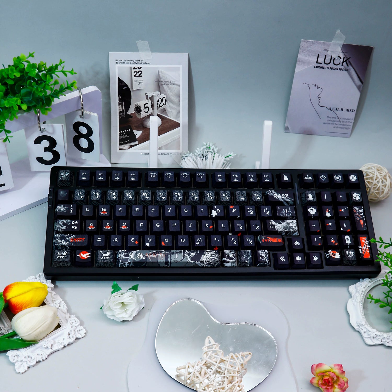 Sekiro: Shadows Die Twice theme, PBT material personalized keycap set, anime keycap culture peripheral mechanical keyboard decoration keycaps， Compatible with 61/64/68/75/84/87/104 key mechanical keyboard keycap set