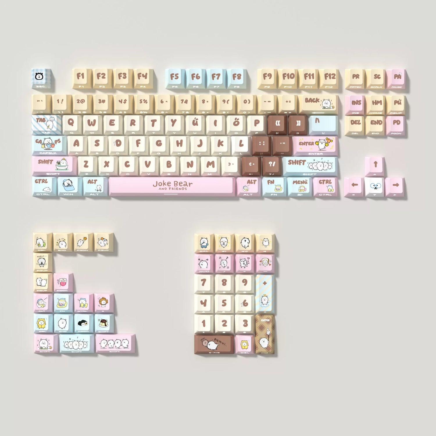 Joke Bear Cute Comic Theme Keycap Set, PBT Material Personalized Keycap Set, Anime Game Culture Creative Decorative Keycap Set, Compatible with 61/64/68/75/84/87/104 Key Mechanical Keyboard