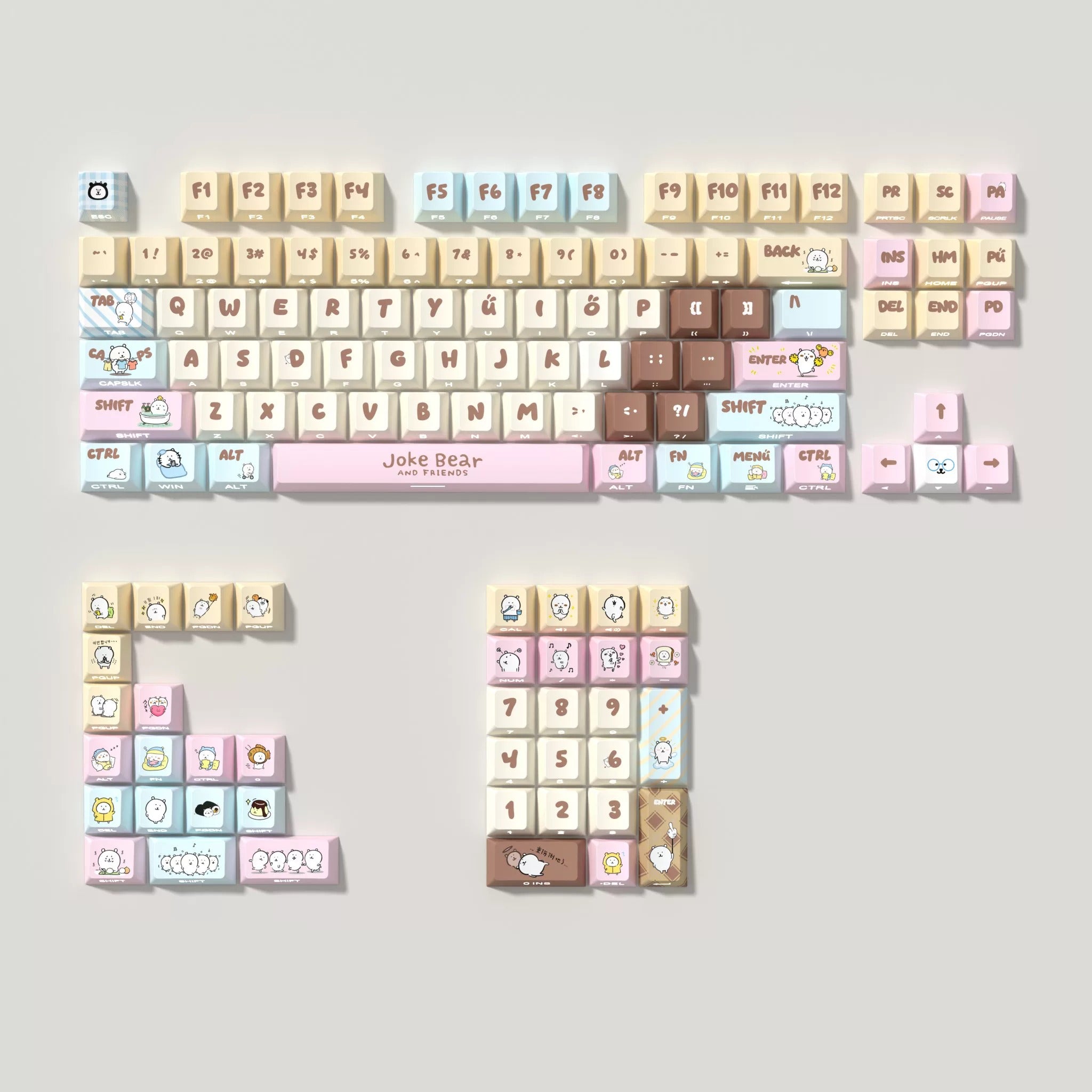 Joke Bear Cute Comic Theme Keycap Set, PBT Material Personalized Keycap Set, Anime Game Culture Creative Decorative Keycap Set, Compatible with 61/64/68/75/84/87/104 Key Mechanical Keyboard