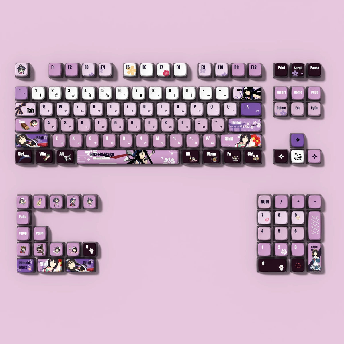 Senren*Banka theme, Hitachi Mako，PBT material anime and game cultural and creative keycaps set, Compatible with 61/64/68/75/84/87/104 Key Mechanical Keyboard Keycap Set