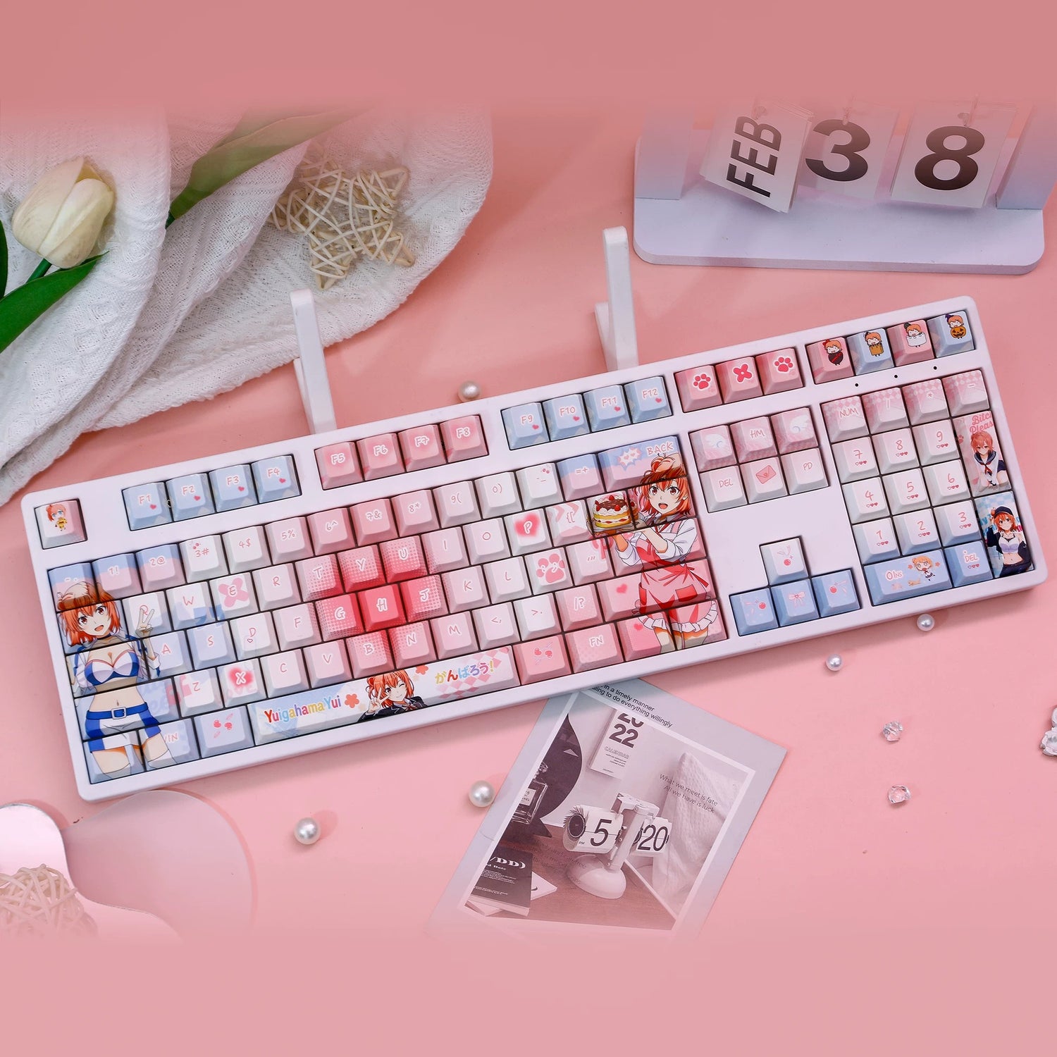 ‌My Teen Romantic Comedy SNAFU，Yuigahama Yui theme, PBT material personalized keycap set, anime keycap culture peripheral mechanical keyboard decoration keycaps， Compatible with 61/64/68/75/84/87/104 key mechanical keyboard keycap set