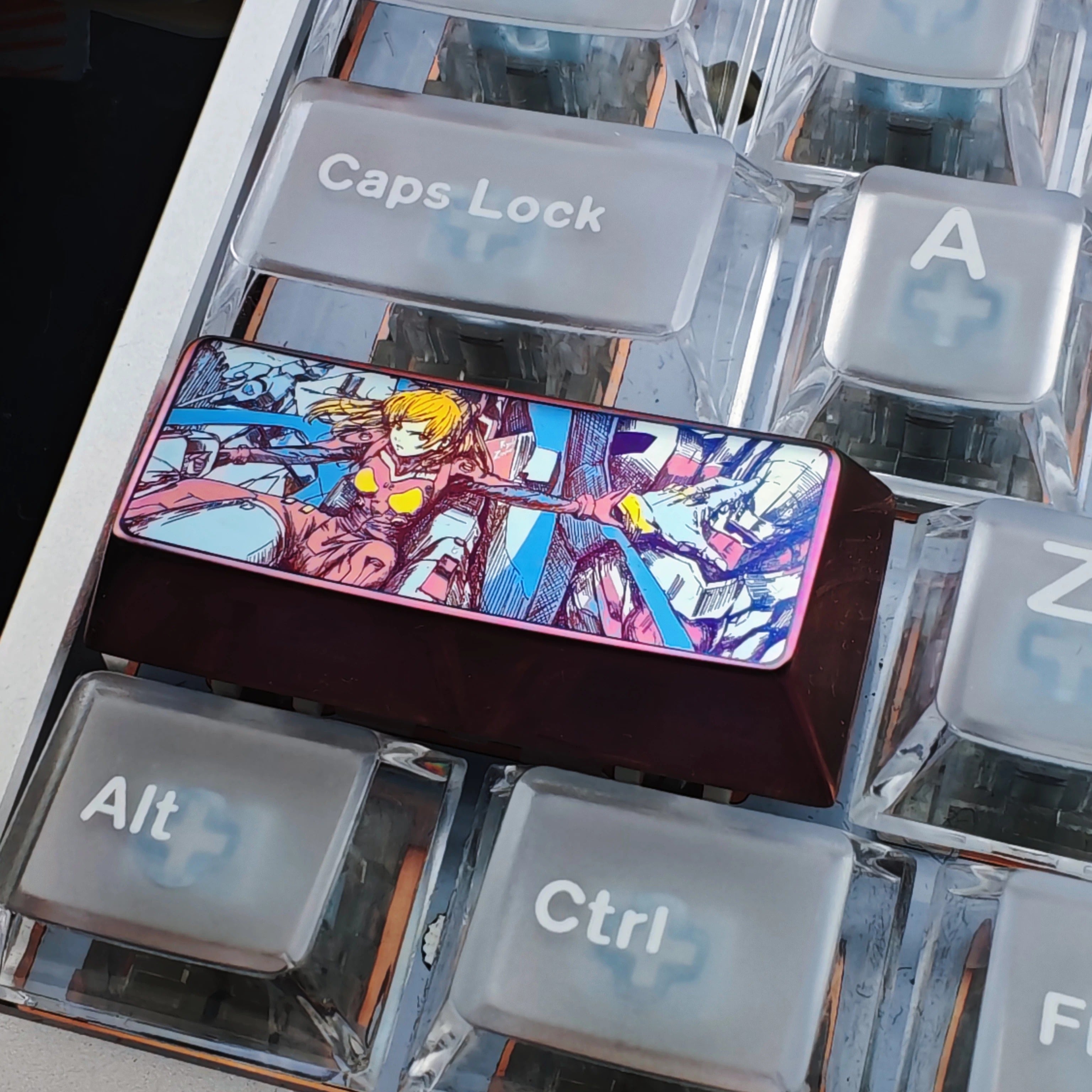 EVA series, Asuka 2.25U sketch style titanium alloy personalized keycaps, anime, gaming, cultural and creative mechanical keyboard decorative keycaps