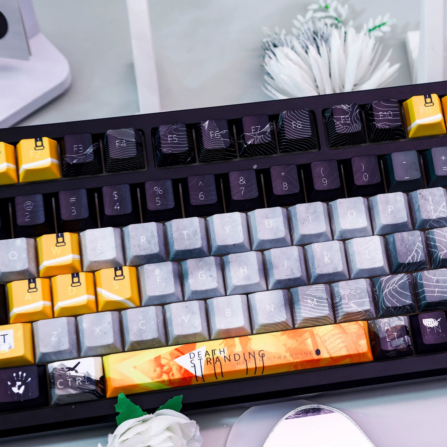 Death Stranding theme, PBT material personalized keycap set, anime keycap culture peripheral mechanical keyboard decoration keycaps， Compatible with 61/64/68/75/84/87/104 key mechanical keyboard keycap set