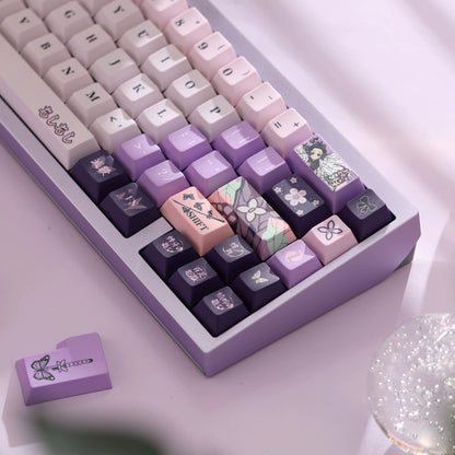 Demon Slayer: Kimetsu no Yaiba series, Kochou Shinobu theme, original high PBT material keycaps, full five sided thermal sublimation process mechanical keyboard custom set keycaps