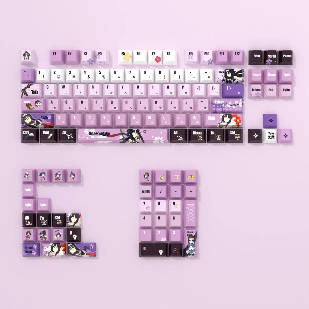 Senren*Banka theme, Hitachi Mako，PBT material anime and game cultural and creative keycaps set, Compatible with 61/64/68/75/84/87/104 Key Mechanical Keyboard Keycap Set
