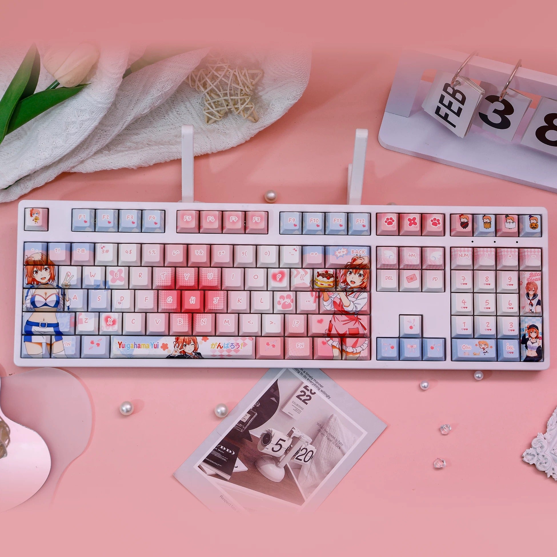 ‌My Teen Romantic Comedy SNAFU，Yuigahama Yui theme, PBT material personalized keycap set, anime keycap culture peripheral mechanical keyboard decoration keycaps， Compatible with 61/64/68/75/84/87/104 key mechanical keyboard keycap set