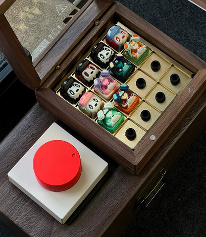 Solid wood, black walnut, glass, brass/stainless steel lining, customized dust-proof magnetic design for keycap storage box, personalized keycap collection box
