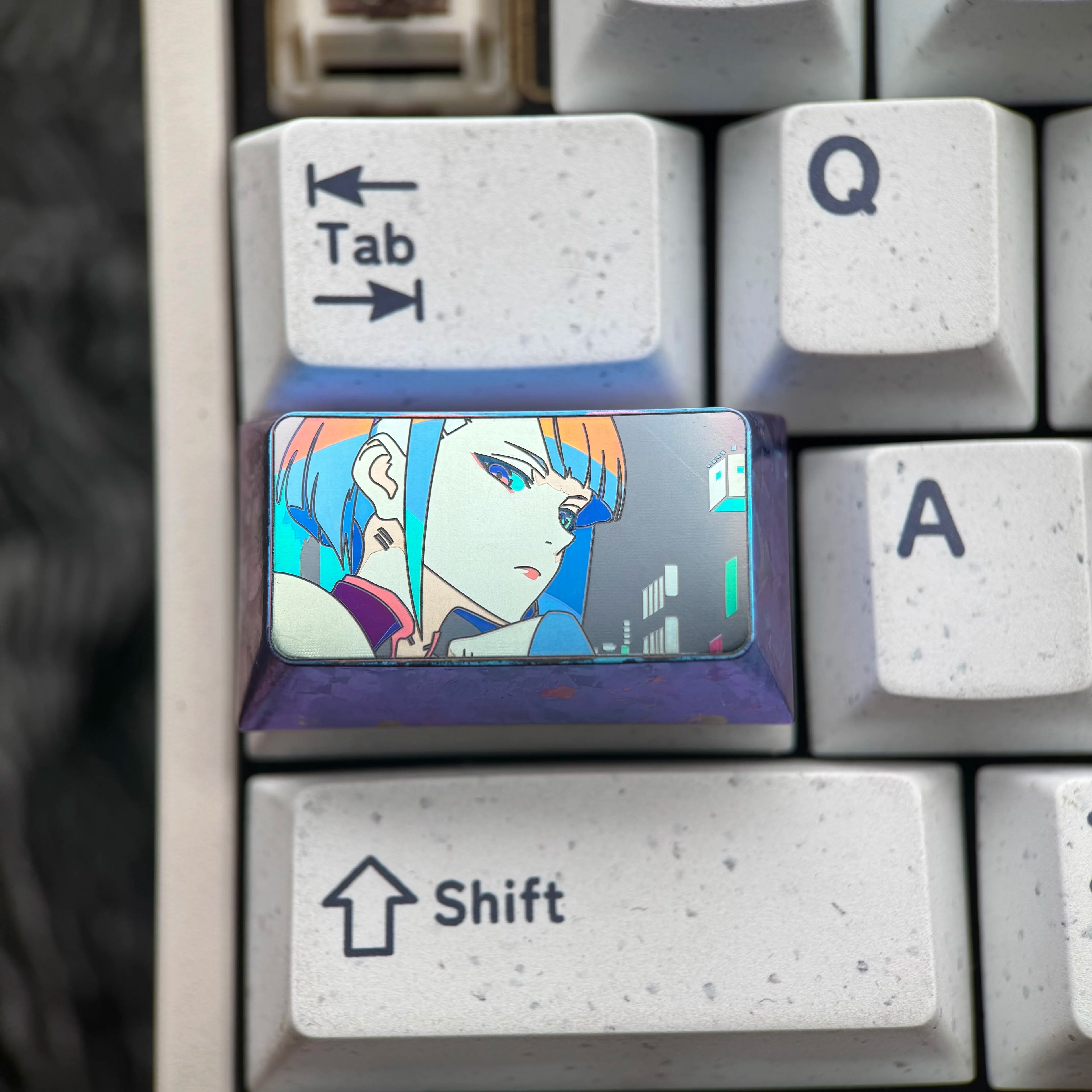 Cyberpunk, Lucyna themed 1.75U titanium alloy personalized keycaps, mechanical keyboard decorative keycaps, anime and game cultural creative keycaps