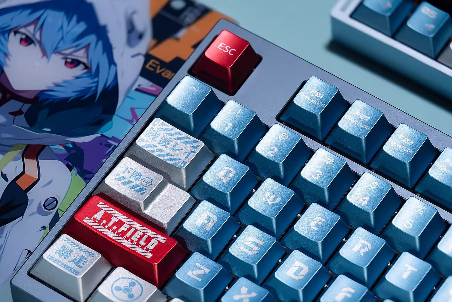 EVA series, mecha themed design, PBT metallic paint material personalized keycap set, anime and game creative design decoration set keycaps