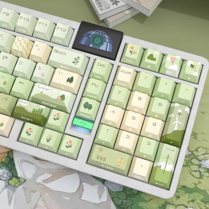 Spring outdoor mountain stream theme design, side engraving, original factory transparent keycaps, complete set of PBT thermal sublimation