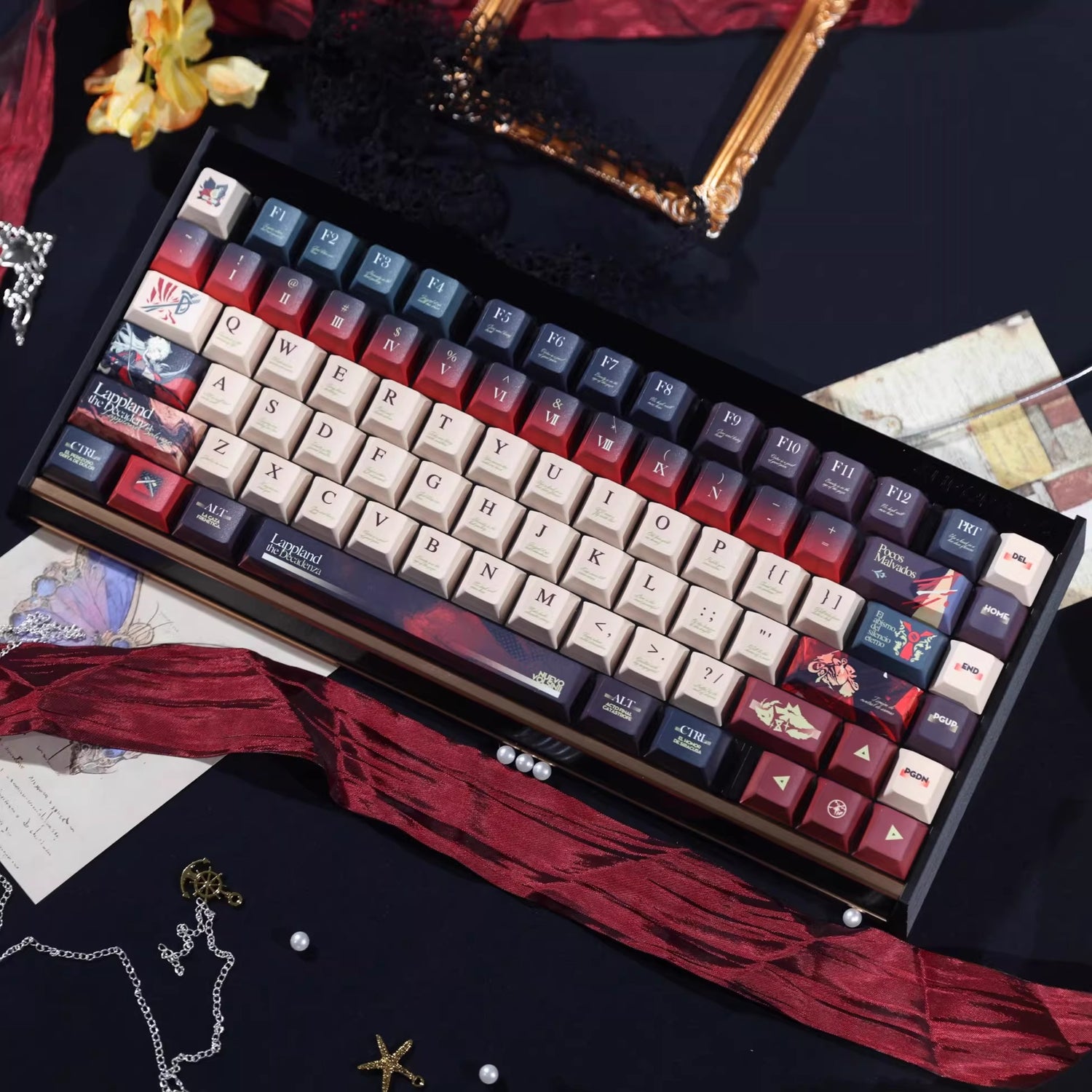 Arknights series,Lappland the Decadenza theme, custom set personalized keycap series, PBT material, compatible with 61/64/68/75/84/87/104 mechanical keyboard keycap set