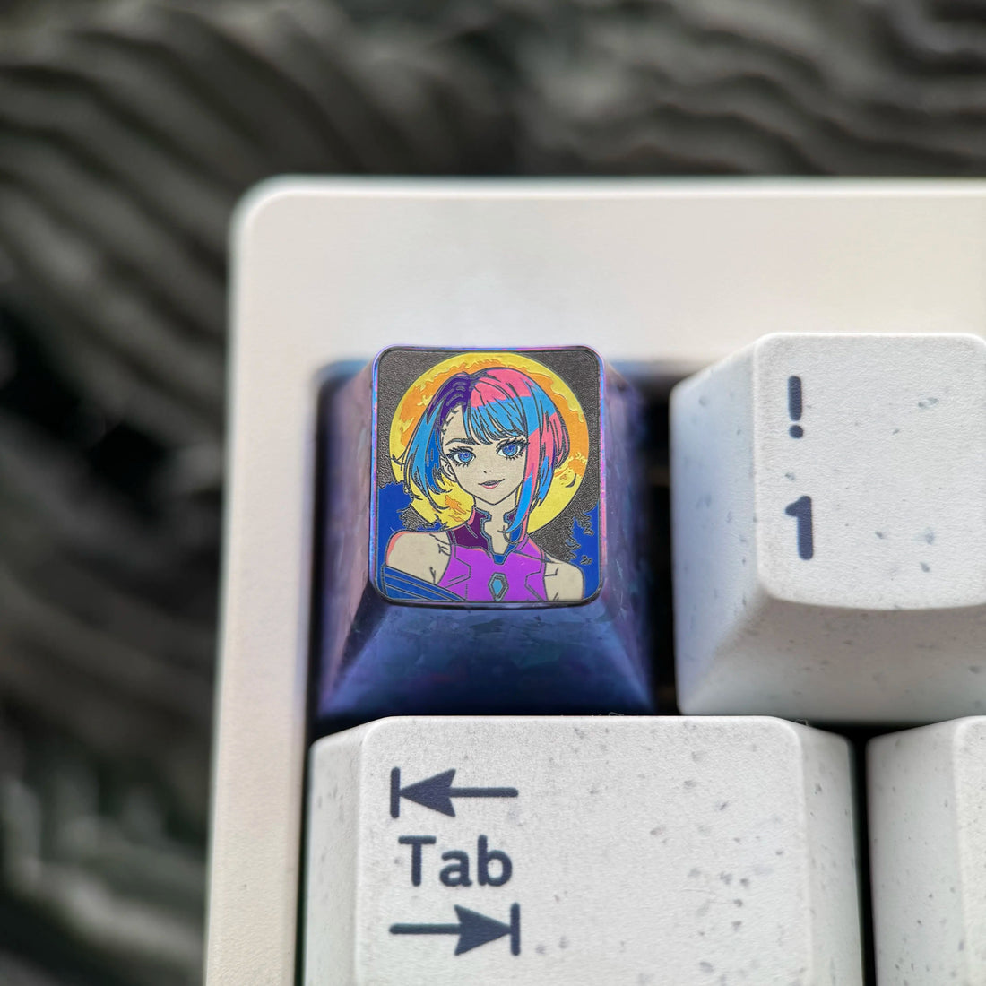 Cyberpunk, Lucy, 1U titanium alloy personalized keycaps, anime and game cultural creativity peripheral metal decorative keycaps