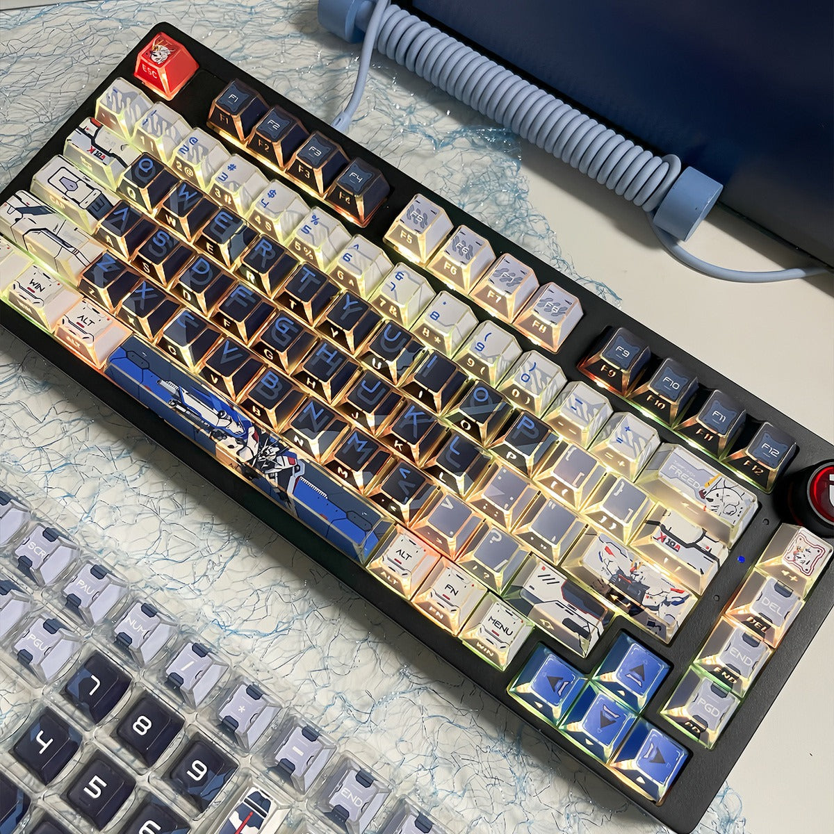 Gundam Theme Series Design Creative Set Keycaps, Light and Shadow Transparent, Folding Transparent Effect personalized keycap set, mechanical keyboard fashionable trend keycap compatible with 61/64/68/75/84/87/104 key mechanical keyboard