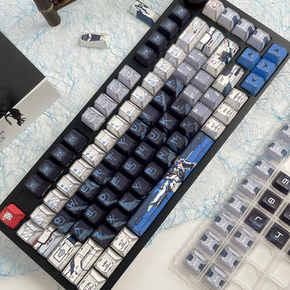 Gundam Theme Series Design Creative Set Keycaps, Light and Shadow Transparent, Folding Transparent Effect personalized keycap set, mechanical keyboard fashionable trend keycap compatible with 61/64/68/75/84/87/104 key mechanical keyboard
