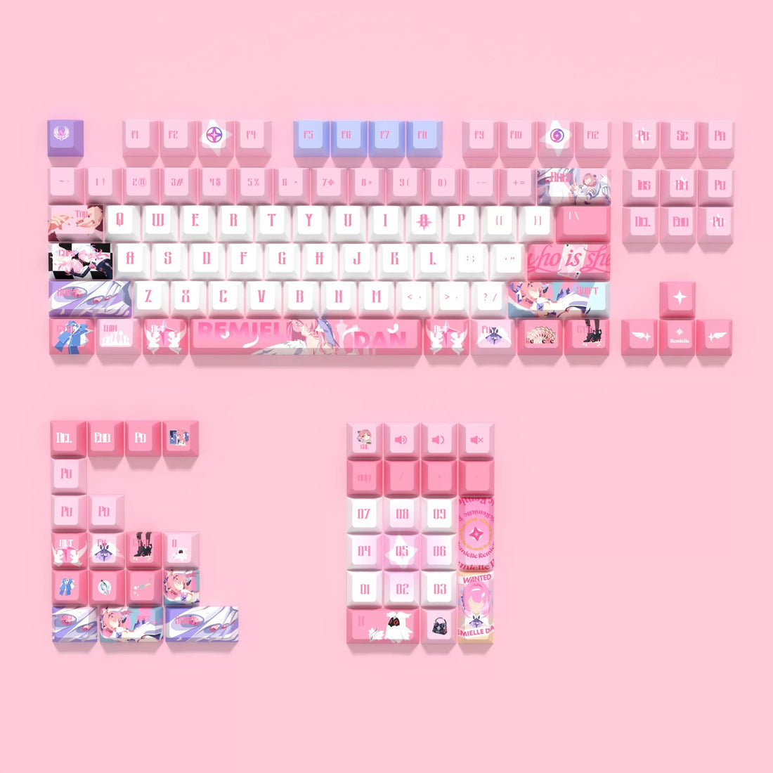 Zenless Zone Zero，Remielle Dan theme, PBT material personalized keycap set, anime keycap culture peripheral mechanical keyboard decoration keycaps， Compatible with 61/64/68/75/84/87/104 key mechanical keyboard keycap set