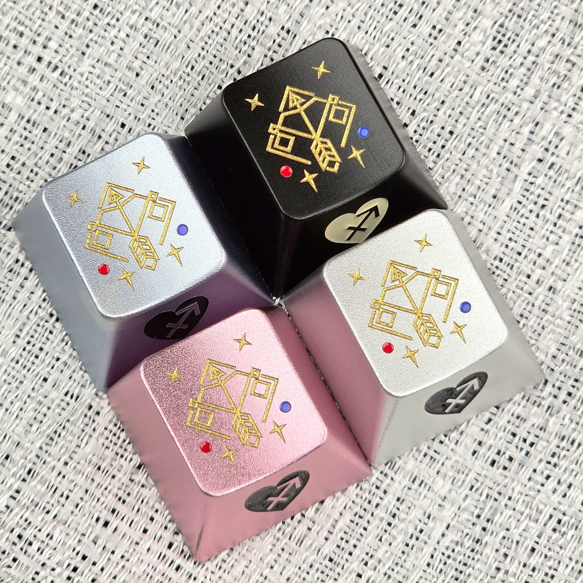 12 Constellation Aluminum Alloy Keycaps with Anodized Enamel Color Craft Metal Personalized Keycaps, Mechanical Keyboard Decorative Keycaps, Constellation Divination Cultural Creative Products.