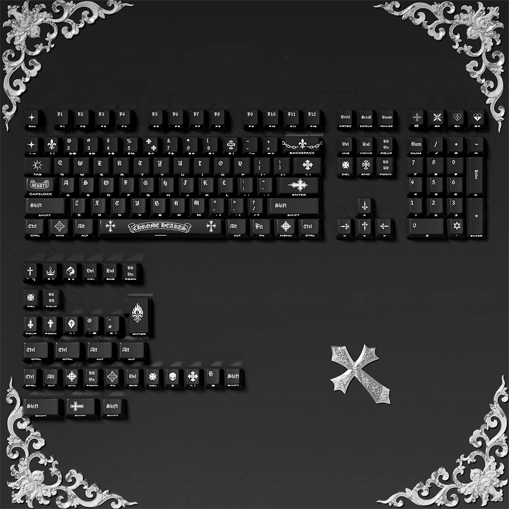 Chrome Hearts themed keycaps with side engraved translucent original height PBT mechanical keyboard set keycaps