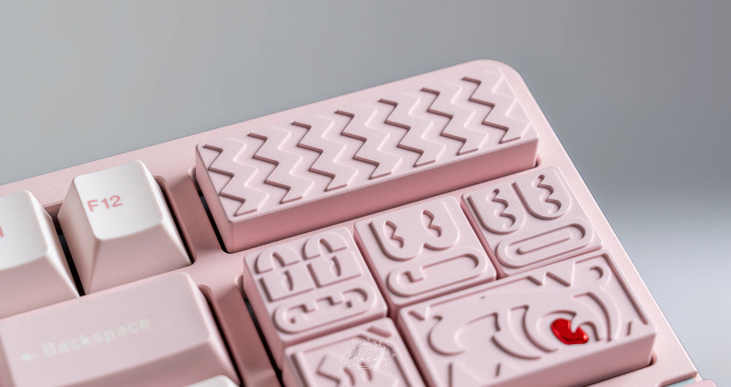 Virtual Kingdom Theme Emotion EMOTION CNC Anode Silver Black Pink Metal Personalized Decorative Keycap Set.