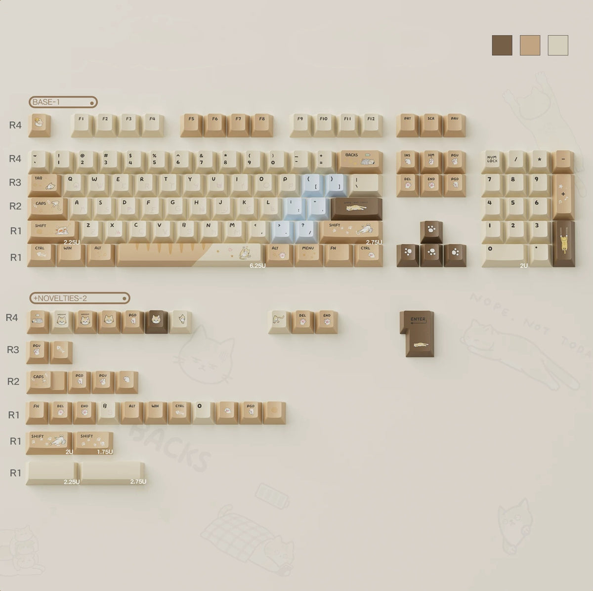 Hachimitu， Cute Cat Theme Design PBT material personalized keycap set, mechanical keyboard replacement decorative keycaps, compatible with 61/64/68/75/84/87/104 key mechanical keyboard