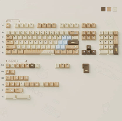 Hachimitu， Cute Cat Theme Design PBT material personalized keycap set, mechanical keyboard replacement decorative keycaps, compatible with 61/64/68/75/84/87/104 key mechanical keyboard