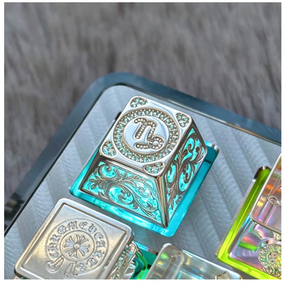 Pure silver hollow 12 Constellation  Personalized Keycaps, Mechanical Keyboard Decorative Keycaps, Constellation Divination Cultural Creative Products.