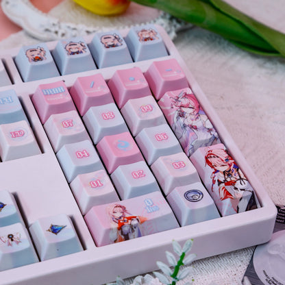 Wuthering Waves，Denia， PBT material personalized keycap set, anime keycap culture peripheral mechanical keyboard decoration keycaps， Compatible with 61/64/68/75/84/87/104 key mechanical keyboard keycap set