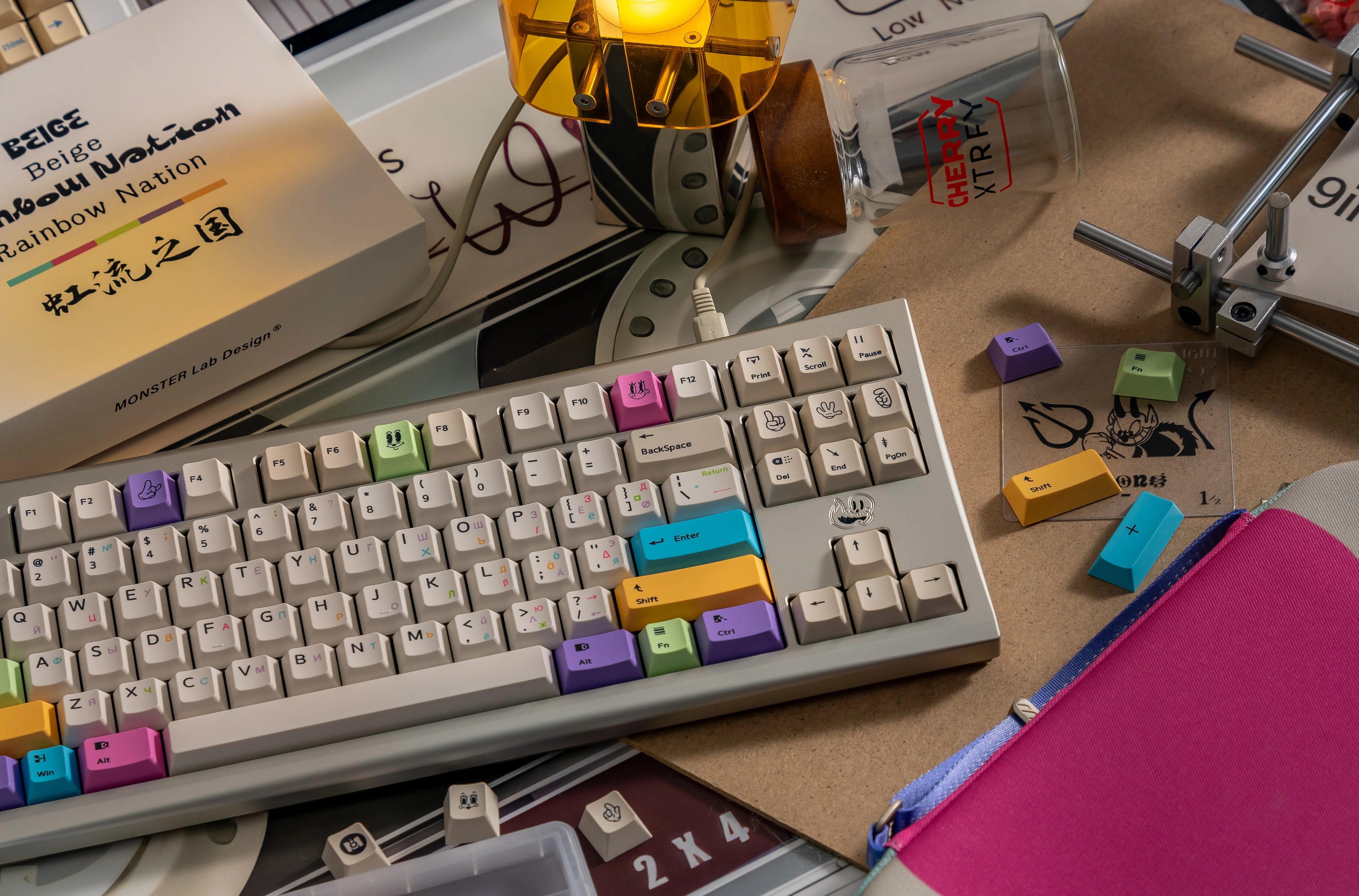 Rubber hose animation style themed keycap set, mechanical keycap PBT material material personalized keycap set, Retro animated films, compatible with 61/64/68/75/84/87/104 mechanical keyboard replacement keycap