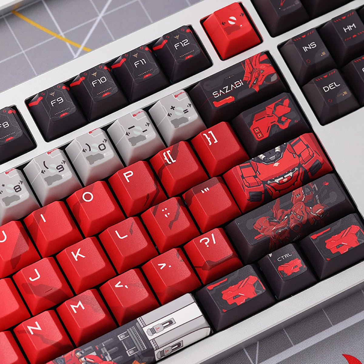 Gundam‌， SAZABI，MSN-04, There are two versions: opaque and semi transparent personalized keycaps, mechanical keyboard replacement keycap set, anime and game cultural and creative keycaps set,61/64/68/75/84/87/104 Key Mechanical Keyboard Keycap Set