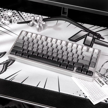 Black/white/gray gradient folded edges, transparent side engraved keyboard keycaps, customized PBT two-color injection molding